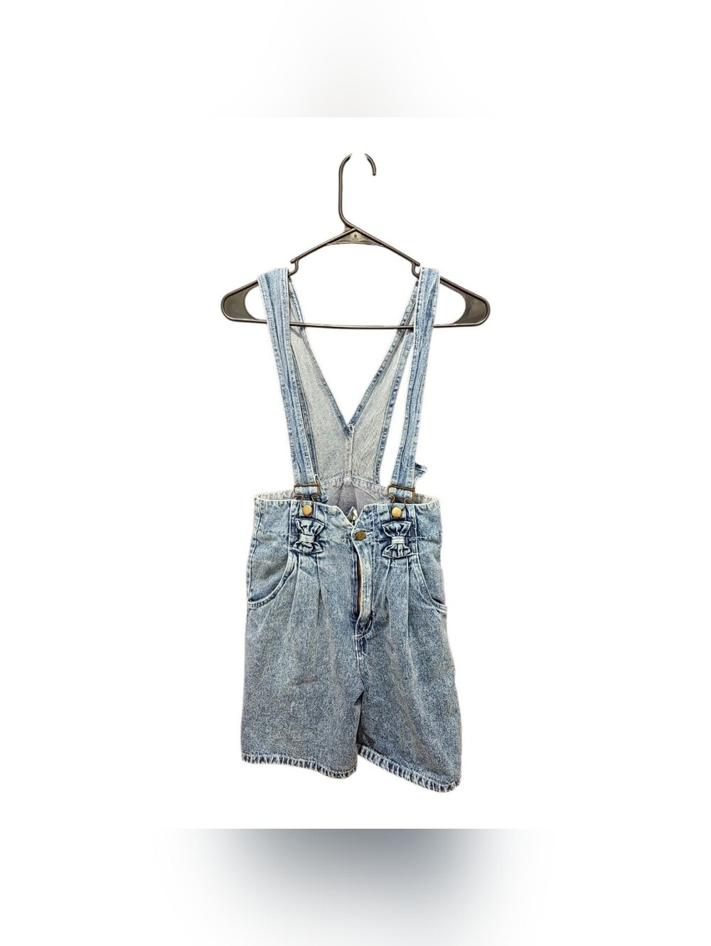 Vintage S 26 W Denim Shortalls Acid Wash 80s 90s Overalls Romper  Bows Suspender